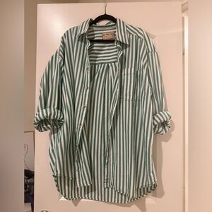 Free People Freddie Green and White Striped Button-Up Shirt